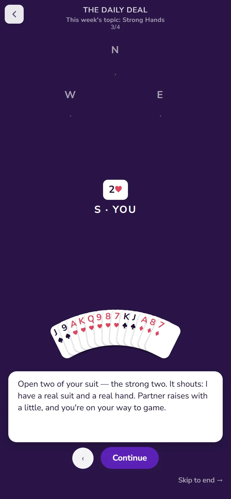 A Daily Deal in progress: a dealt hand with the teacher's question