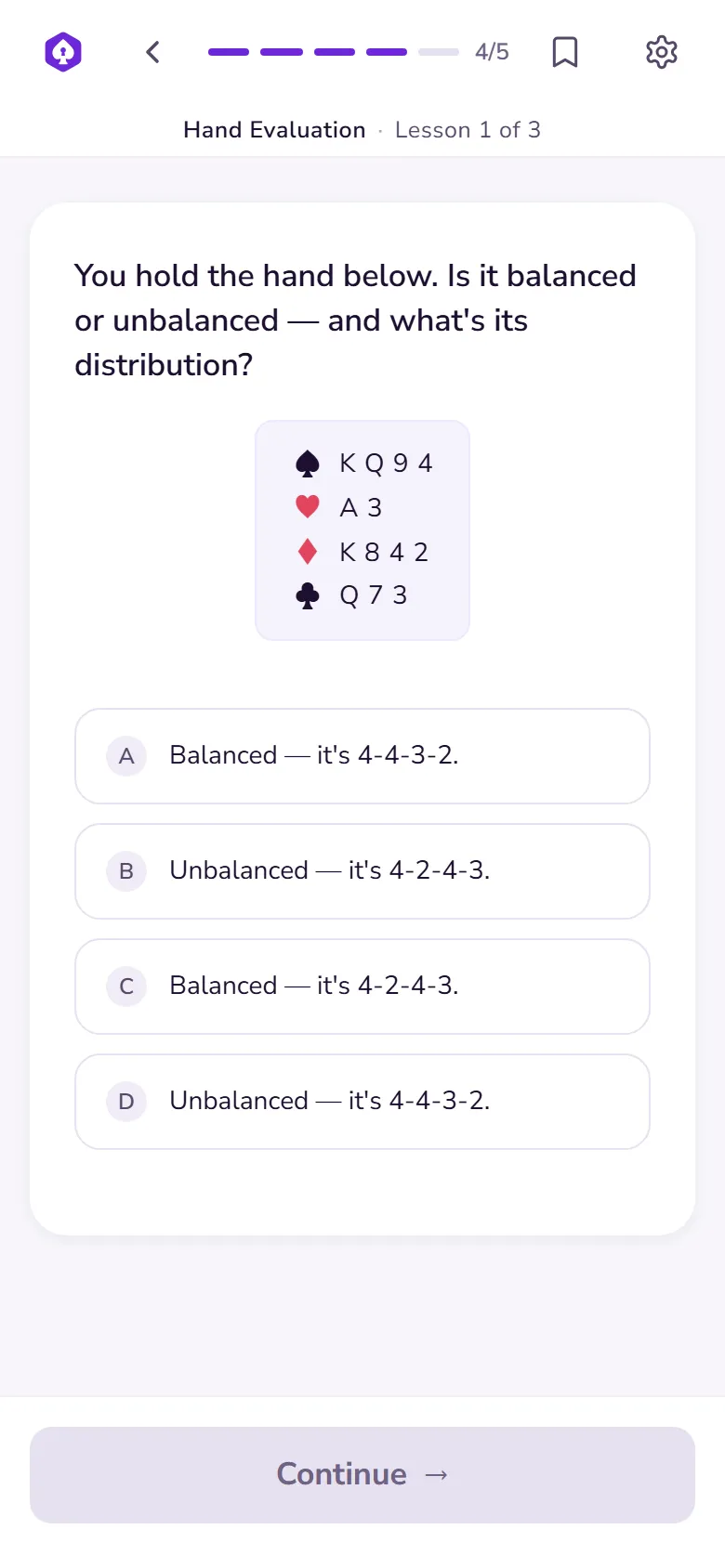 A lesson question with multiple choice answers